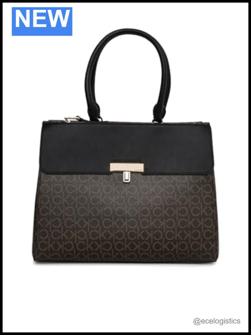 Vegan Leather Tote Bag with Monogram, Triple Compartment, Golden Hardware